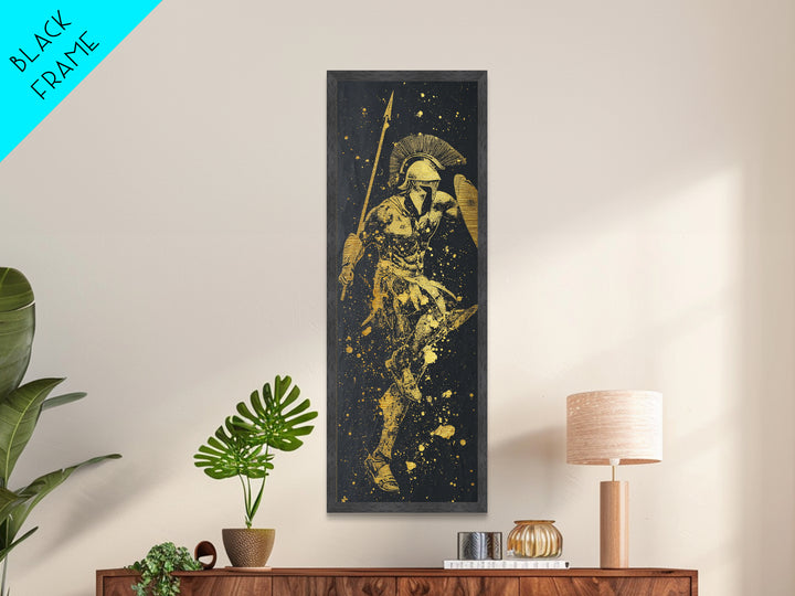Ancient Greek Warrior Metallic Gold Metal Print, Spartan Soldier Wall Art, Real Wood Frame, Gold Gladiator Decor For Office
