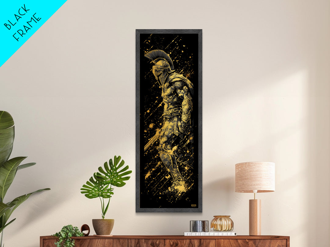 Spartan Soldier With Shield Metallic Gold Metal Print, Ancient Greek Warrior Wall Art, Real Wood Frame, Gold Gladiator Decor