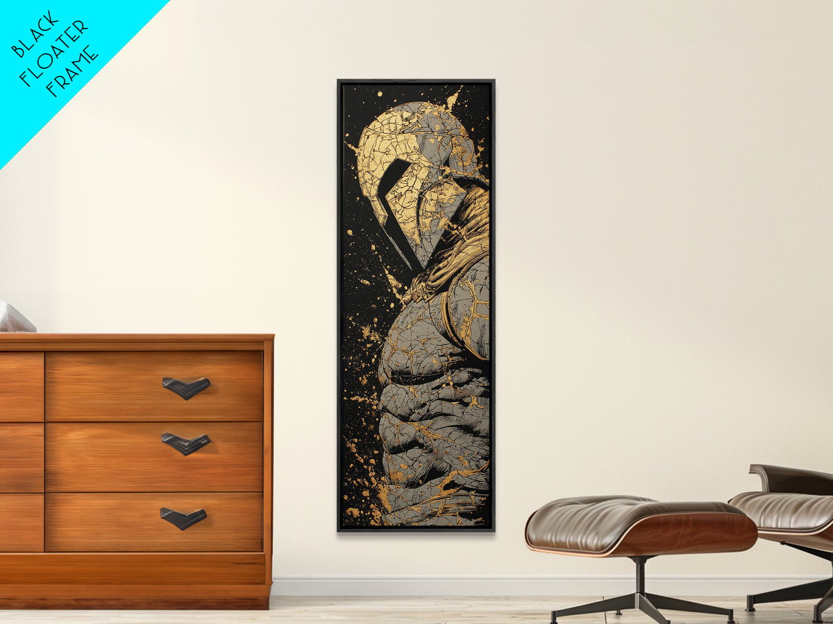 Ancient Spartan Warrior Gold Canvas Print, Greek Hoplite Wall Art, Real Wood Frame, Gold Gladiator Inspired Home Decor