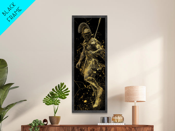 Spartan Helmet Warrior Metallic Gold Art, Ancient Greek Soldier Wall Print, Real Wood Frame, Gold Warrior Mythology Home Decor