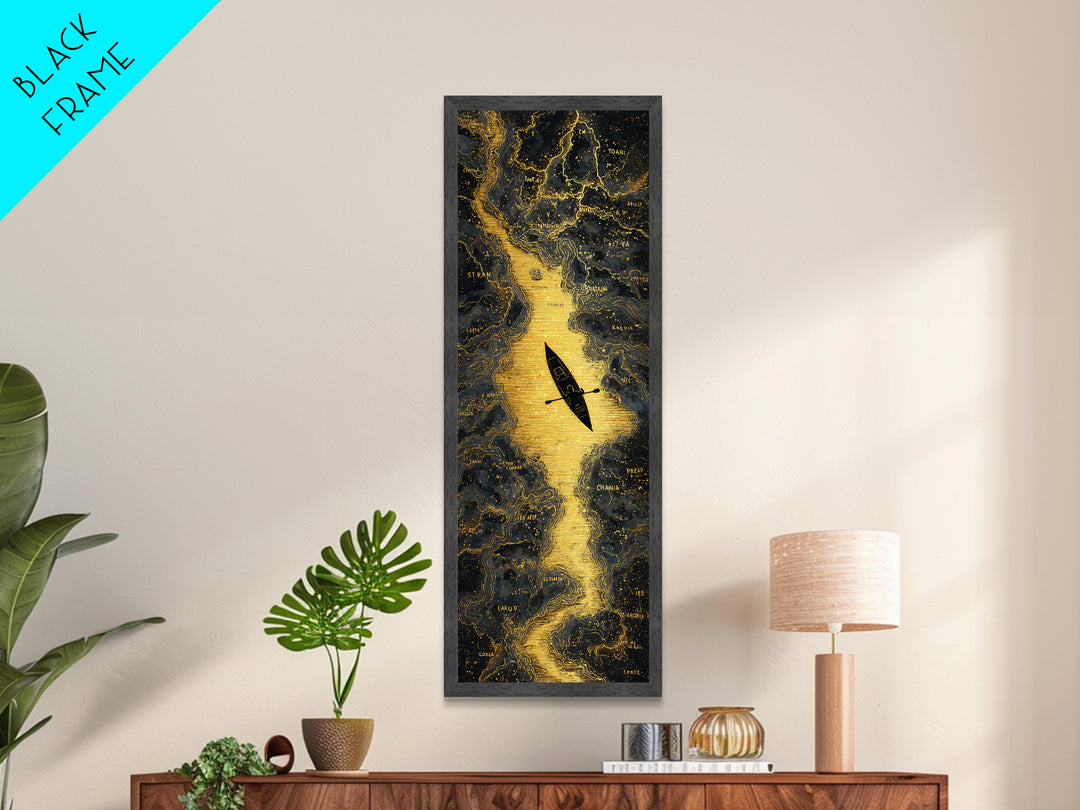 Rowing A Boat Through Hades The Underworld, Metallic Gold Wall Art, Metal Print, Metal Art, Man Cave Decor, Office Decor, Gift For Him