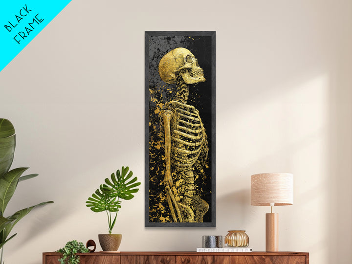 Skeleton Warrior Metallic Gold Metal Print, Gothic Anatomy Wall Art, Real Wood Frame, Gold Skeleton Decor For Dark Home Aesthetic