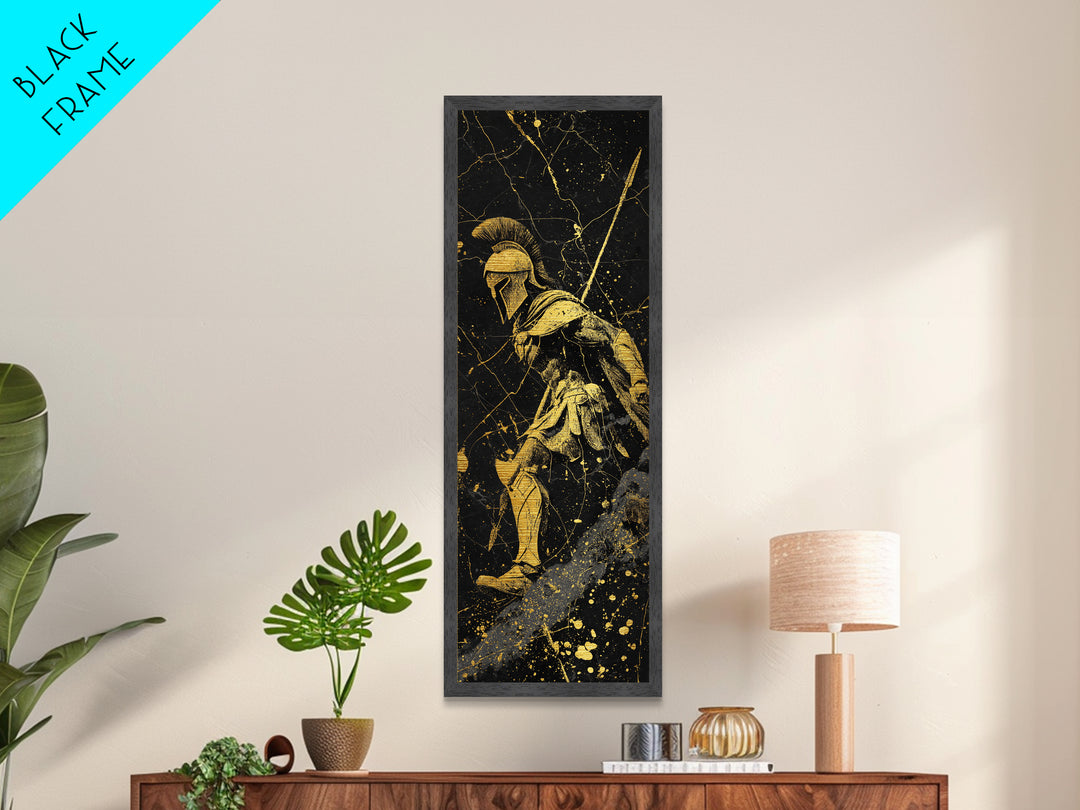 Black and Gold Spartan Soldier, Framed Wall Art, Metallic Gold, Metal Gold Wall Art, Wood Frame Art, Man Cave Wall Art, Gift For Him