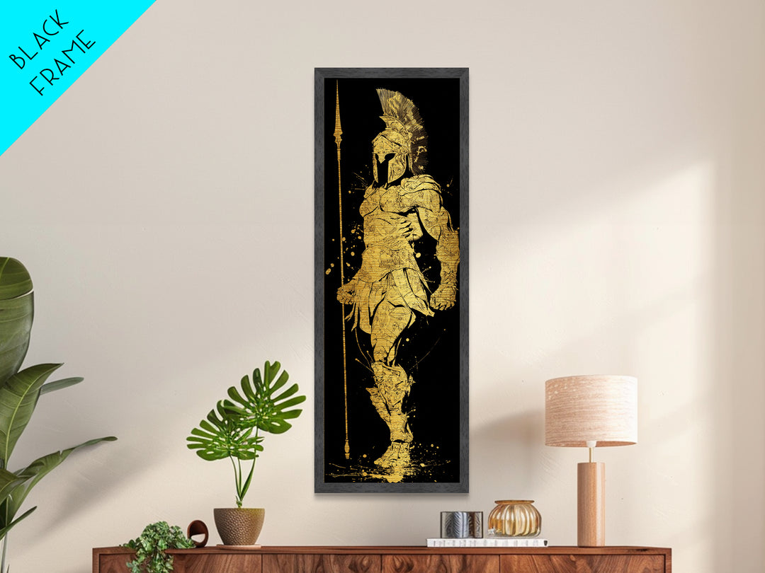 Metallic Gold Metal Print, Spartan Hoplite Warrior Art, Ancient Greece Wall Decor, Real Wood Frame