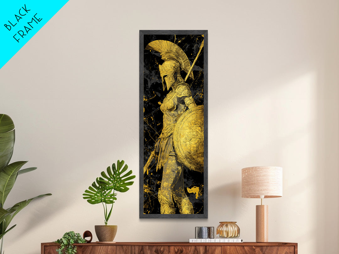 Metallic Gold Art, Athena Warrior Goddess Print, Shield And Sword Wall Decor, Real Wood Frame Decor
