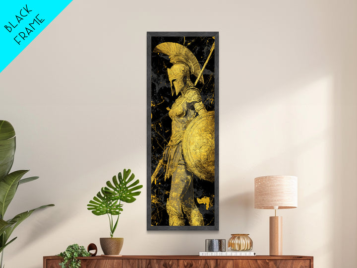 Metallic Gold Art, Athena Warrior Goddess Print, Shield And Sword Wall Decor, Real Wood Frame Decor