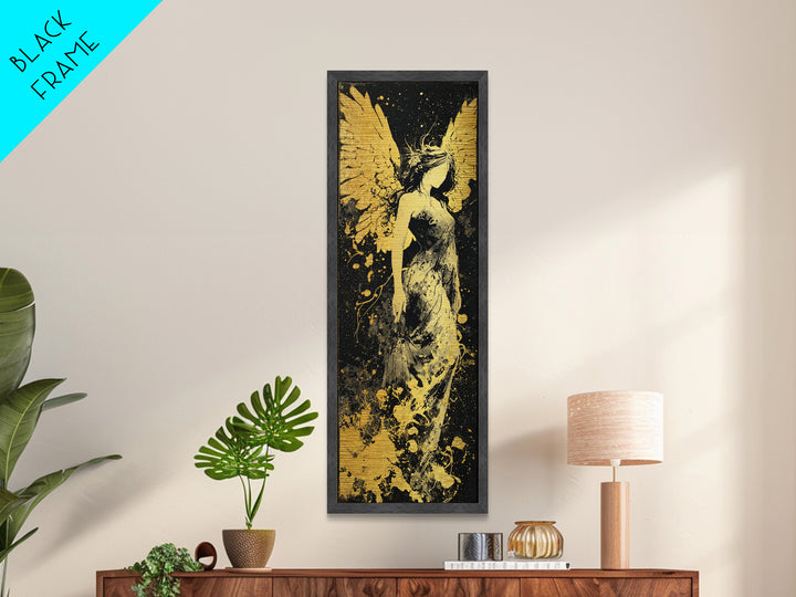 Metallic Gold Art, Eos Winged Goddess Print, Mythology Angelic Wall Decor, Real Wood Frame Greek Artwork