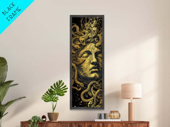 Medusa Metallic Gold Art, Greek Mythology Wall Print, Serpent Goddess Decor, Real Wood Framed Gold Mythical Artwork