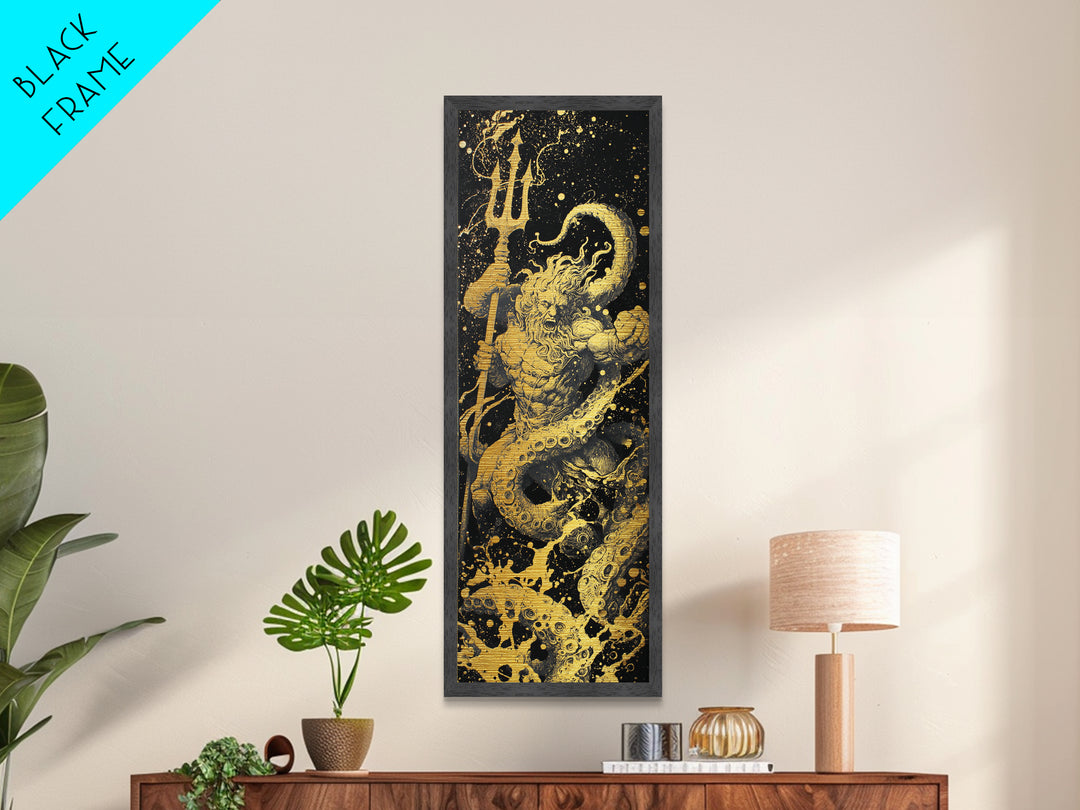 Poseidon Metallic Gold Art, Greek God Of The Sea Metal Print, Mythology Ocean Decor, Real Wood Framed Gold Artwork