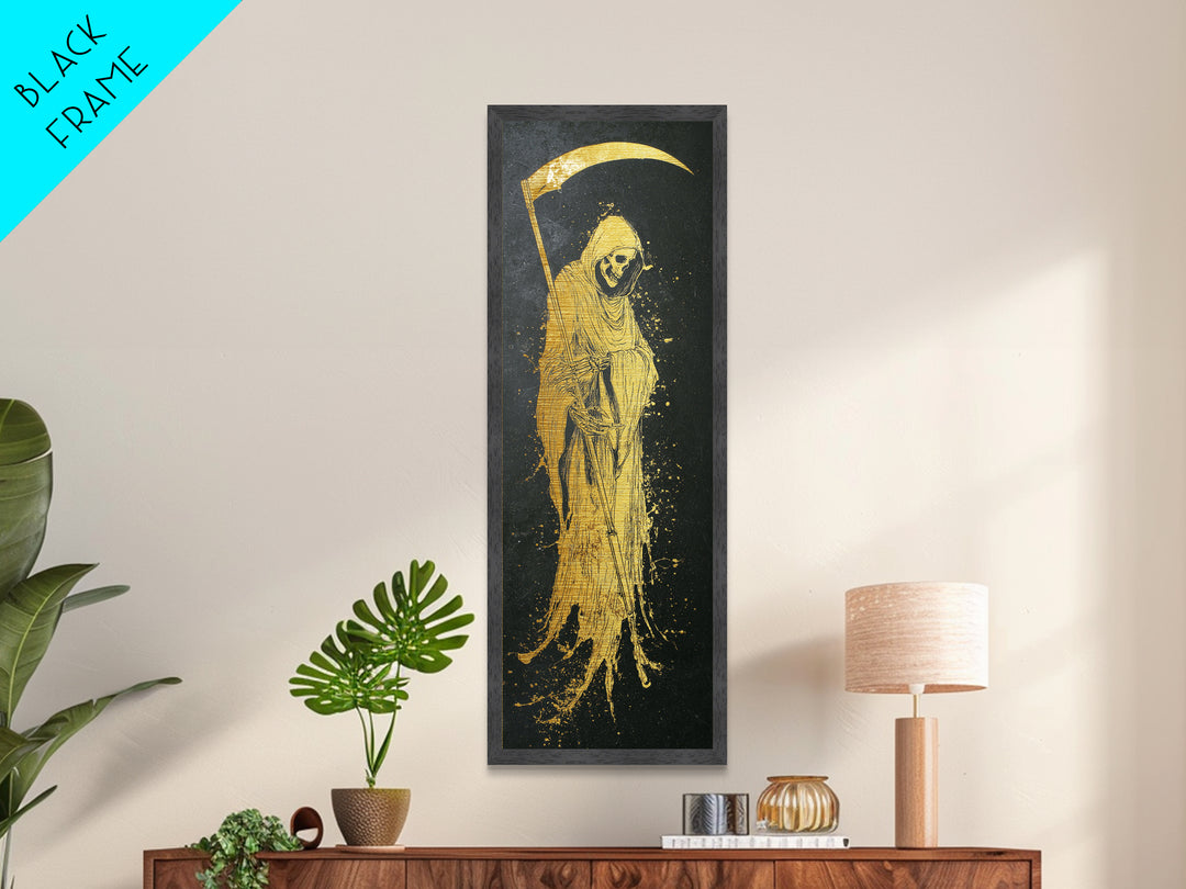 Thanatos Metallic Gold Art, Greek God Of Death Metal Print, Underworld Wall Decor, Real Wood Framed Mythology Artwork