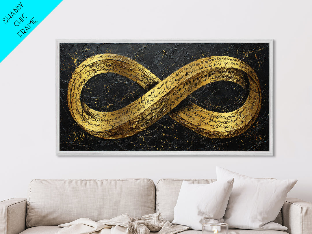 Infinity Symbol With Script, Metallic Gold Art, Real Wood Frame, Elegant Wall Decor, Modern Abstract Artwork