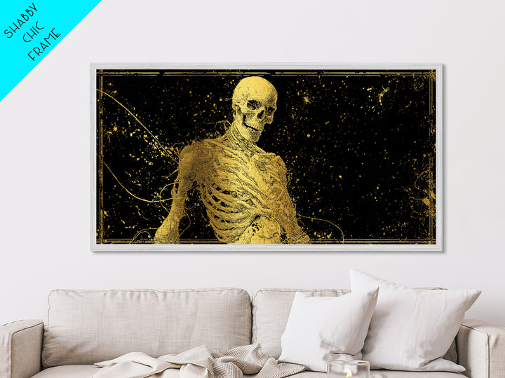 Golden Anatomical Skeleton on Black Starfield Metallic Gold Metal Print, Macabre Anatomy Illustration, Gothic Horror Home Art