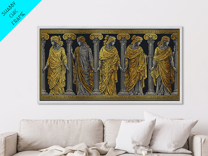 Ancient Greek Caryatid Columns, Detailed Architecture Wall Decor, Metallic Gold Metal Print, Classical Sculpture Artwork