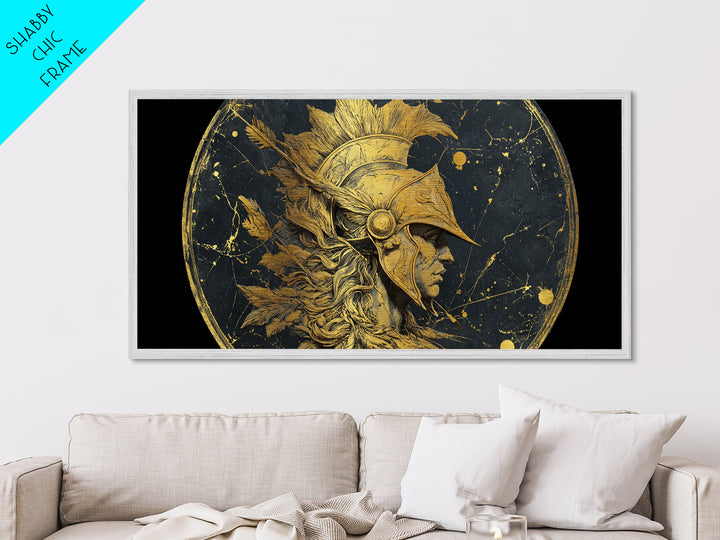 Ancient Warrior Profile Sculpture, Greek Helmet And Feathers, Metallic Gold Art, Classical Relief Wall Decor, Heroic Figure Artwork