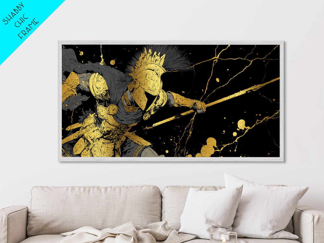 Ares God Of War In Battle Armor, Metallic Gold Metal Print, Fierce Greek Mythology Wall Art, Bold Classical Warrior Home Decor