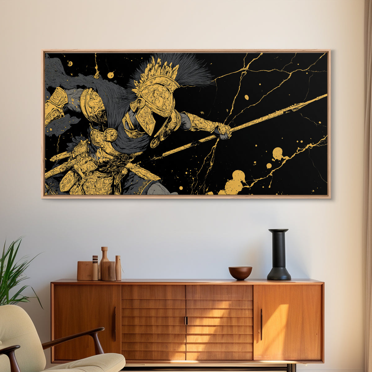 Ares God Of War In Battle Armor, Gold Canvas Print, Fierce Greek Mythology Wall Art, Bold Classical Warrior Home Decor