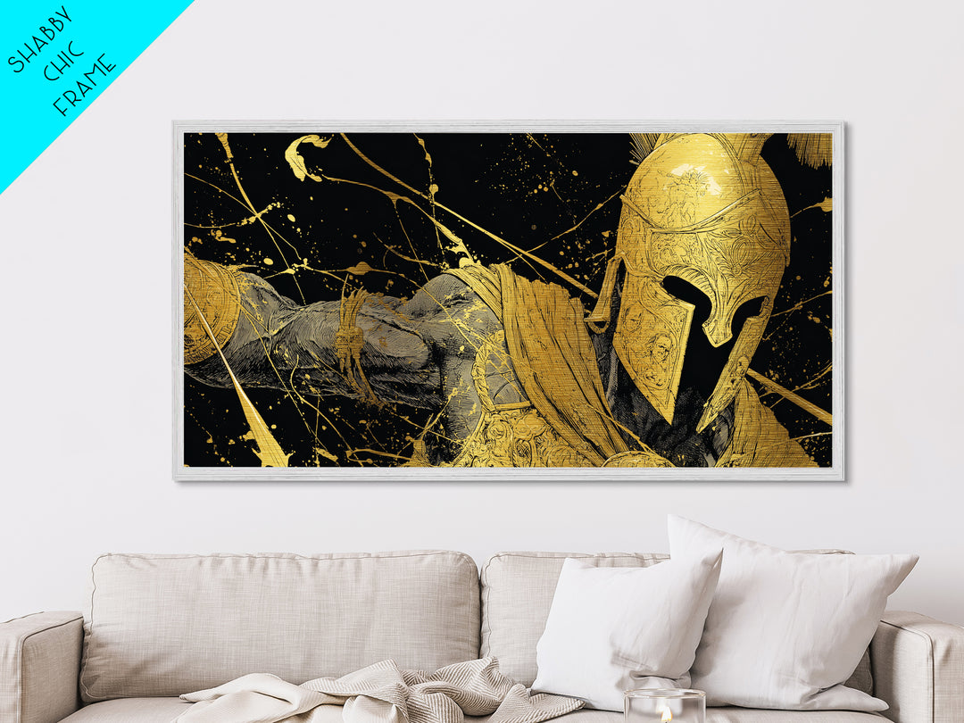 Ares Greek God In Golden Armor, Metallic Gold Metal Print, Powerful Mythology Wall Art, Bold Classical Greek Warrior Home Decor