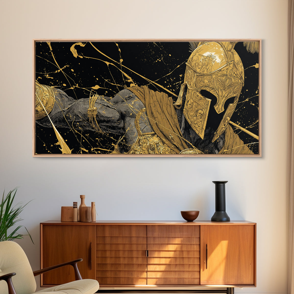 Ares Greek God In Golden Armor, Gold Canvas Print, Powerful Mythology Wall Art, Bold Classical Greek Warrior Home Decor