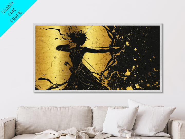 Artemis Goddess Of The Hunt And Moon, Metallic Gold Art, Elegant Greek Mythology Wall Decor, Celestial Classical Home Accent