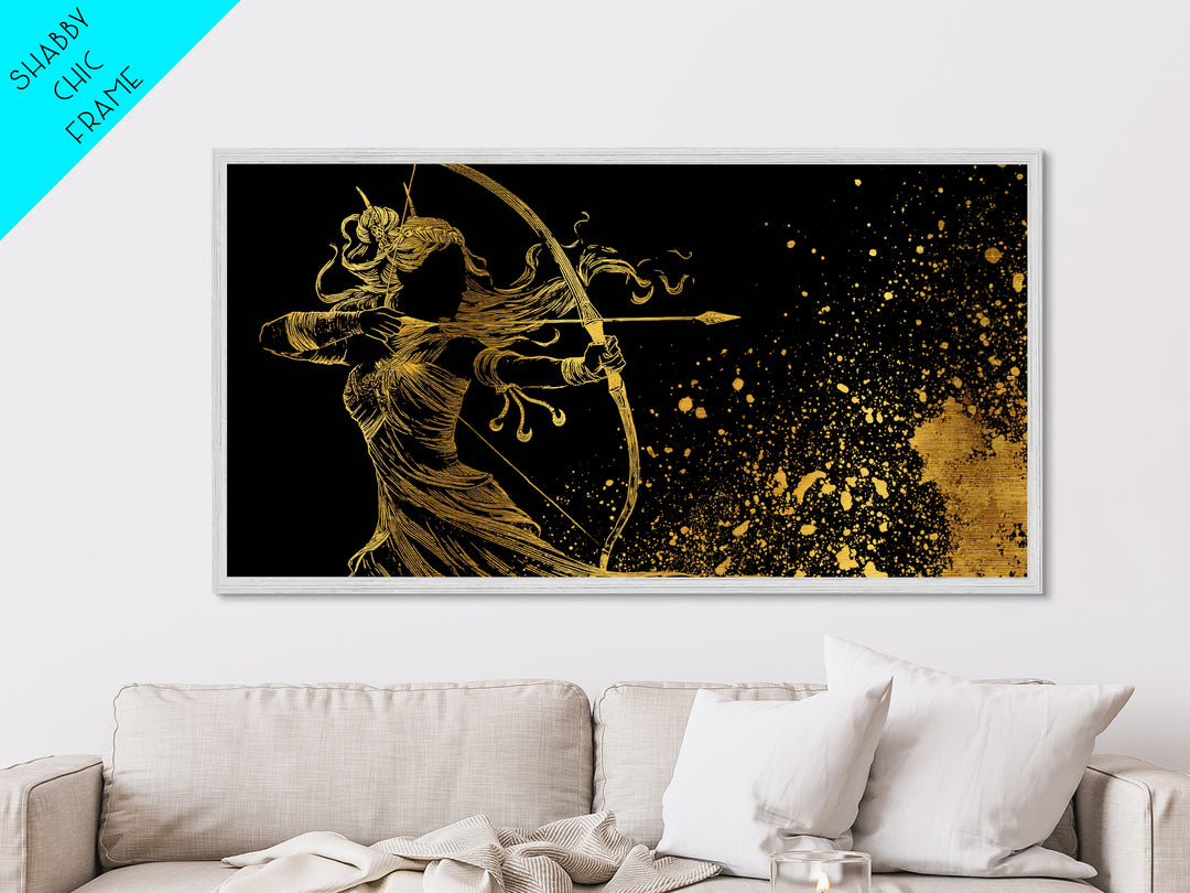 Artemis Greek Goddess Archer Silhouette, Metallic Gold Art, Celestial Mythology Wall Decor, Elegant Classical Home Accent Piece
