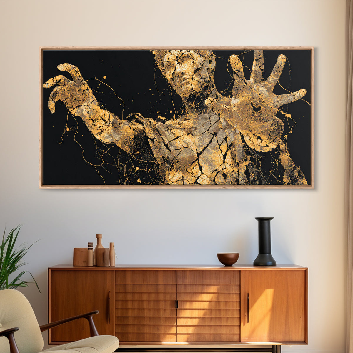Gold Canvas Art, Colossus Greek Titan, Mythological Warrior Wall Decor, Black and Gold Canvas Print, Ancient Greece Home Accent