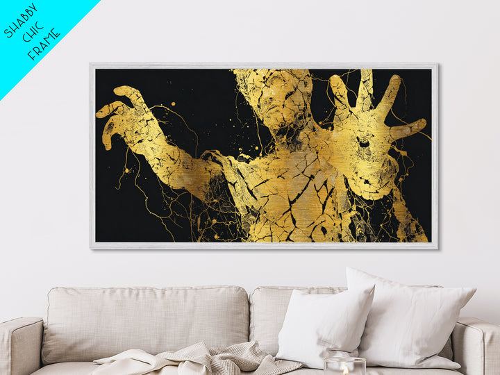 Metallic Gold Art, Colossus Greek Titan, Mythological Warrior Wall Decor, Black and Gold Metal Print, Ancient Greece Home Accent