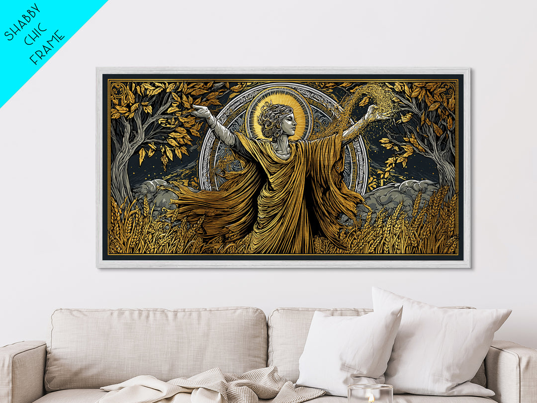 Metallic Gold Art, Demeter Goddess of Harvest, Greek Mythology Wall Decor, Ancient Agriculture Theme, Black and Gold Metal Artwork