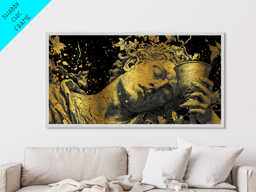 Metallic Gold Metal Print, Dionysus God of Wine, Greek Mythology Art, Ancient Feast Celebration, Black and Gold Decorative Artwork