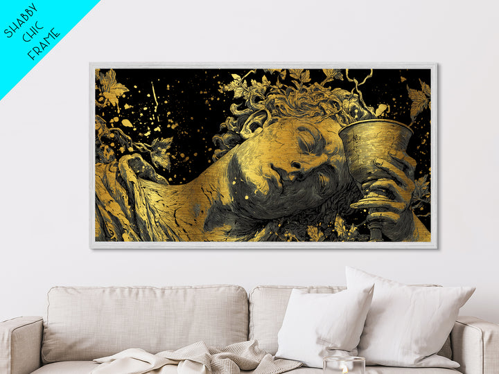 Metallic Gold Metal Print, Dionysus God of Wine, Greek Mythology Art, Ancient Feast Celebration, Black and Gold Decorative Artwork