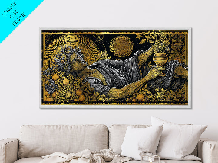 Metallic Gold Art, Dionysus God of Revelry, Greek Mythology Wall Art, Bacchus Celebration Scene, Black and Gold Luxury Metal Print