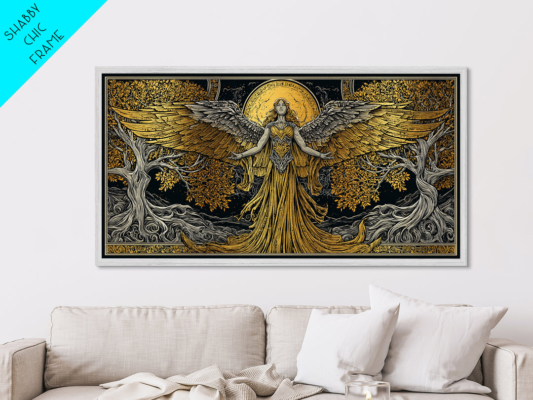 Metallic Gold Metal Print, Eos Goddess of Dawn, Greek Mythology Wall Art, Sunrise Personification Scene, Black and Gold Luxury Decor