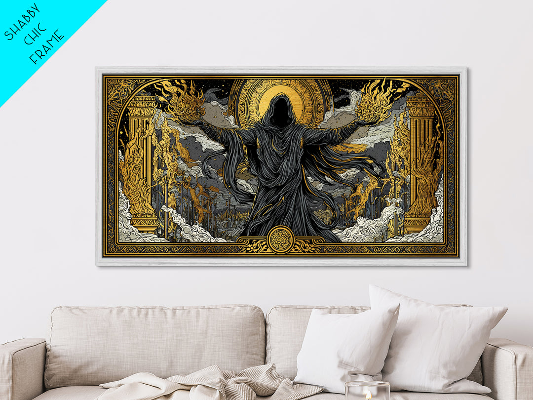Metallic Gold Art, Erebus God of Darkness, Greek Primordial Deity Wall Scene, Ancient Myth Shadow Theme, Black and Gold Metal Artwork