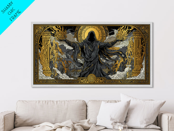 Metallic Gold Art, Erebus God of Darkness, Greek Primordial Deity Wall Scene, Ancient Myth Shadow Theme, Black and Gold Metal Artwork