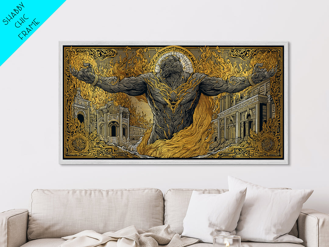 Erebus Metallic Gold Metal Print, Mythical God Artwork, Ancient Greek Wall Art, Real Wood Frame, Luxury Metal Home Decor, Gothic Style