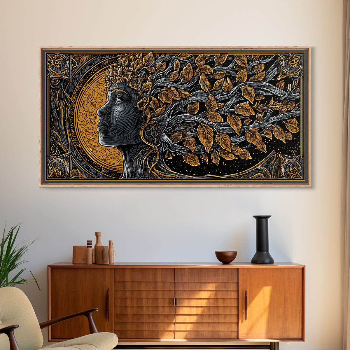 Eurydice Gold Canvas Art, Greek Mythology Canvas Print, Elegant Goddess Wall Decor, Real Wood Frame, Luxury Canvas Artwork For Home