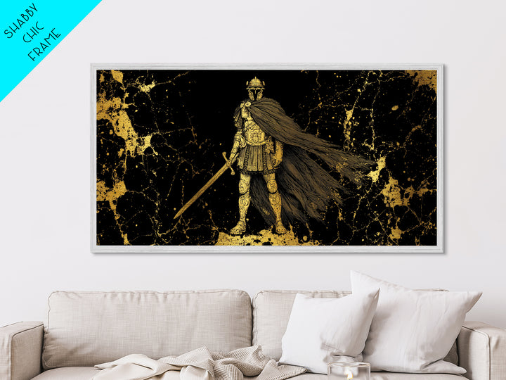 Flavius Metallic Gold Metal Print, Roman Warrior Wall Art, Ancient Soldier Decor, Real Wood Frame, Luxury Metal Artwork For Office
