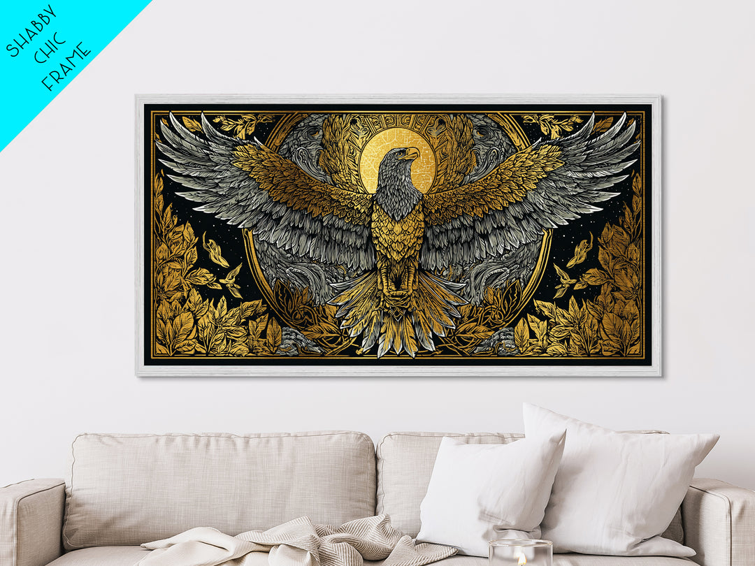 Ganymede Metallic Gold Art, Greek Mythology Metal Print, Eagle God Wall Decor, Real Wood Frame, Luxury Metal Artwork For Home Or Office