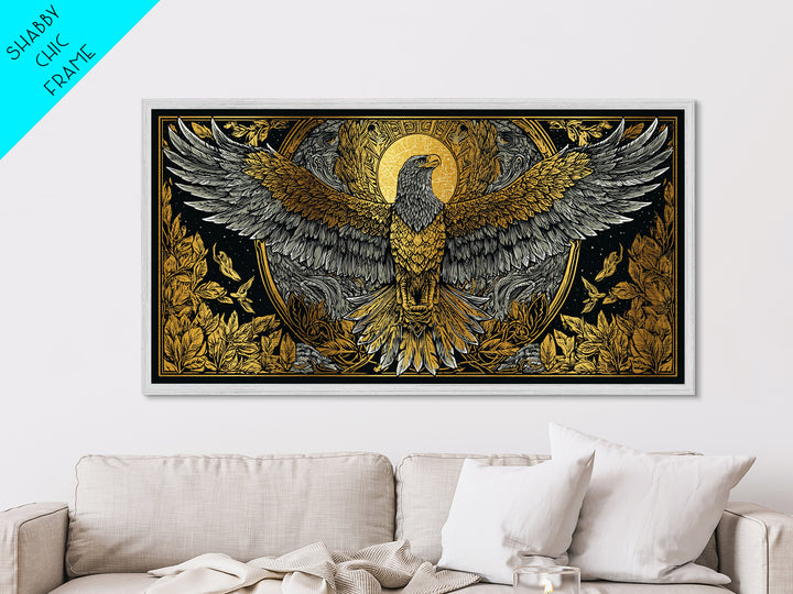 Ganymede Metallic Gold Art, Greek Mythology Metal Print, Eagle God Wall Decor, Real Wood Frame, Luxury Metal Artwork For Home Or Office