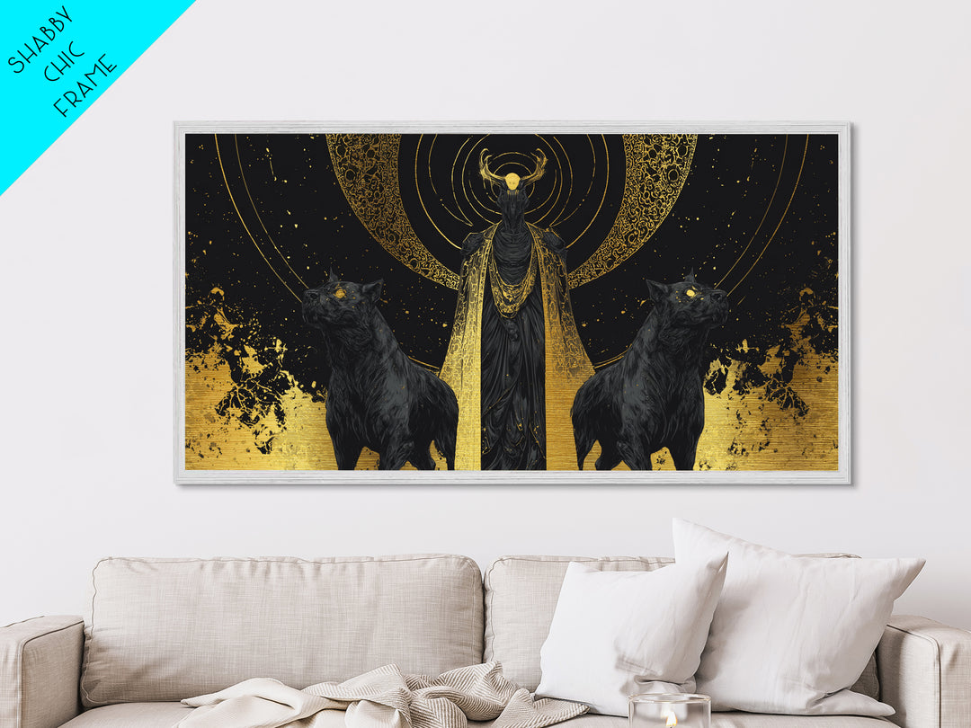 Hades Metallic Gold Art, Mythology God Of The Dead Wall Decor, Greek God Metal Print, Real Wood Frame, Luxury Dark Gothic Wall Artwork