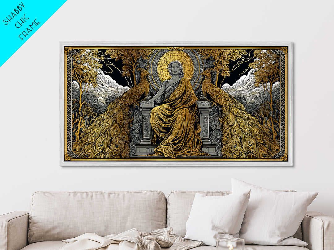 Hera Metallic Gold Metal Print, Greek Goddess Wall Art, Mythology Decor, Luxury Gold Artwork, Real Wood Frame Home Decor