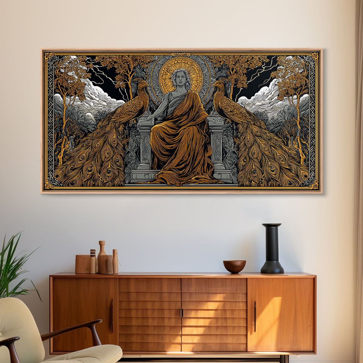 Hera Gold Canvas Print, Greek Goddess Wall Art, Mythology Decor, Luxury Gold Artwork, Real Wood Frame Home Decor