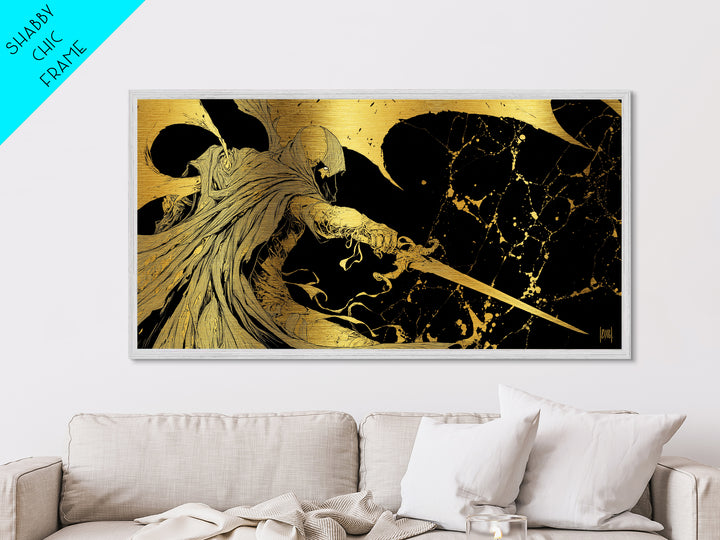 Nemesis Metallic Gold Metal Print, Greek Goddess Wall Art, Mythology Decor, Luxury Gold Artwork, Real Wood Frame Home Decor