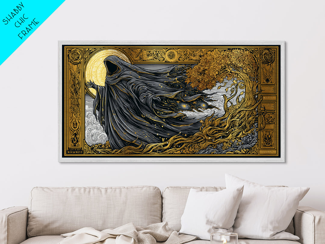 Nyx Metallic Gold Metal Print, Greek Goddess Wall Art, Luxury Mythology Decor, Real Wood Frame Artwork, Elegant Night Goddess Print
