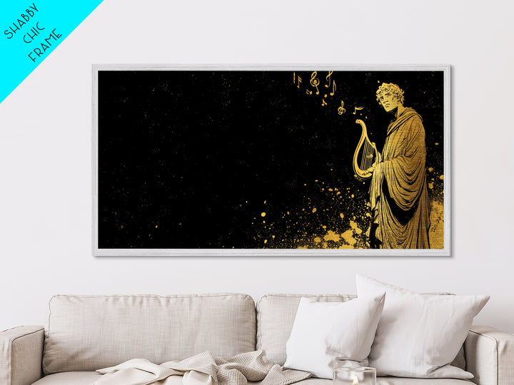 Orpheus Metallic Gold Metal Print, Greek God Wall Art, Luxury Mythology Decor, Real Wood Frame Artwork, Elegant Lyre Musician Artwork