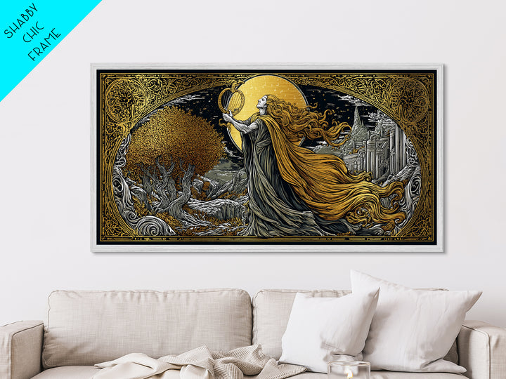 Orpheus Metallic Gold Art, Greek God Wall Decor, Luxury Mythology Wall Hanging, Real Wood Frame Print, Elegant Lyre Musician Wall Art