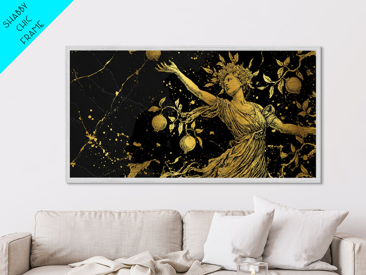 Persephone Metallic Gold Metal Print, Greek Goddess Wall Art, Luxury Mythology Decor, Real Wood Frame Artwork, Elegant Harvest Goddess