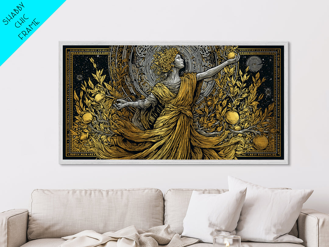 Persephone Metallic Gold Art, Greek Goddess Wall Decor, Luxury Mythology Wall Hanging, Real Wood Frame Print, Elegant Harvest Goddess