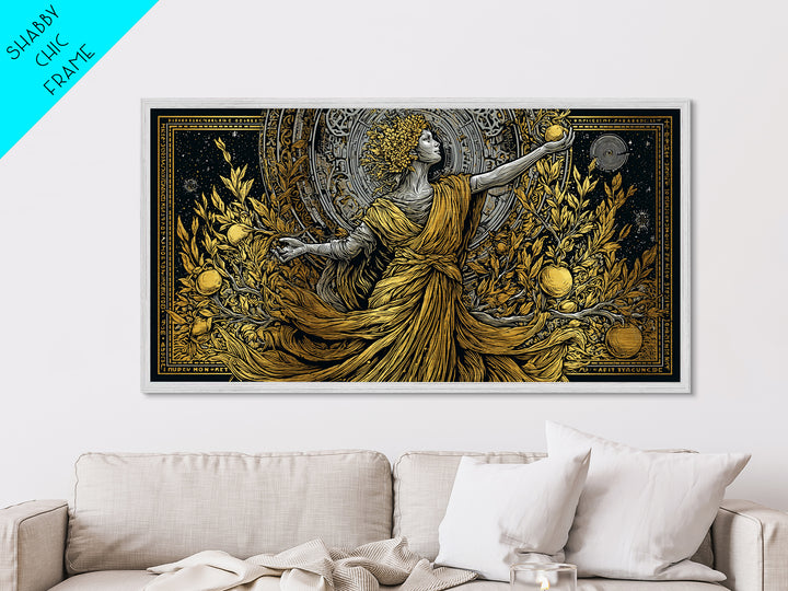 Persephone Metallic Gold Art, Greek Goddess Wall Decor, Luxury Mythology Wall Hanging, Real Wood Frame Print, Elegant Harvest Goddess