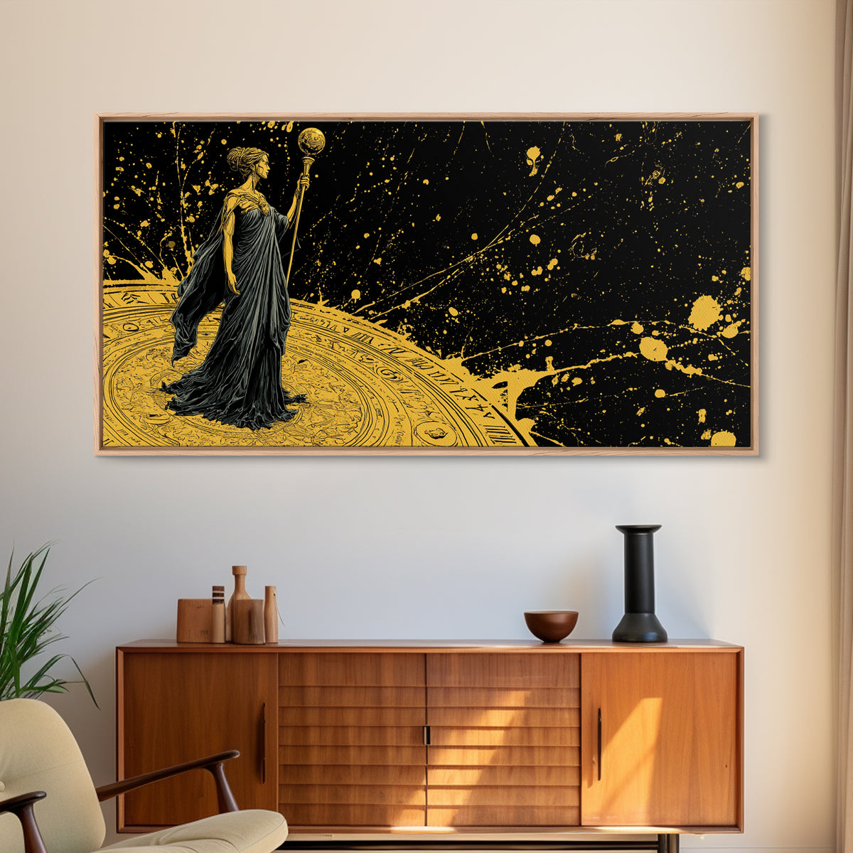 Phoebe Greek Goddess Gold Canvas Art, Mythology Canvas Print, Luxury Home Decor, Real Wood Frame, Classical Art Gift