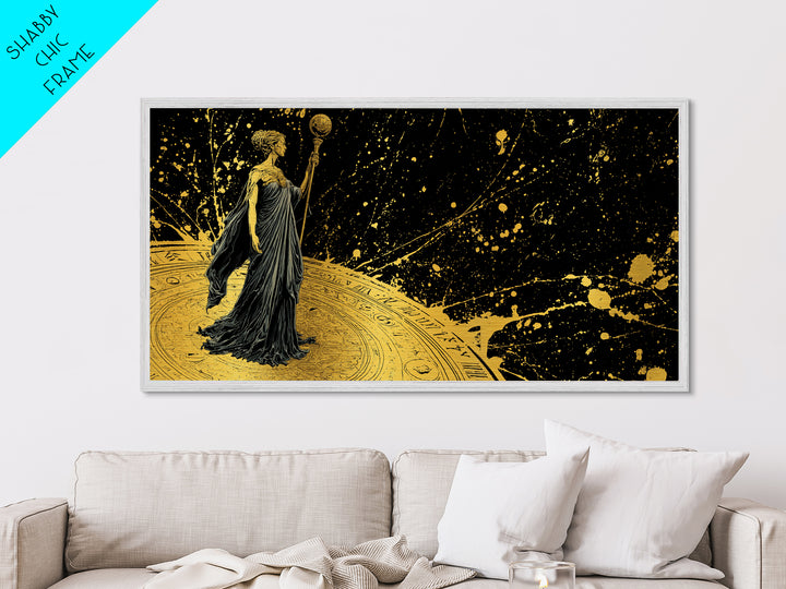 Phoebe Greek Goddess Metallic Gold Art, Mythology Metal Print, Luxury Home Decor, Real Wood Frame, Classical Art Gift